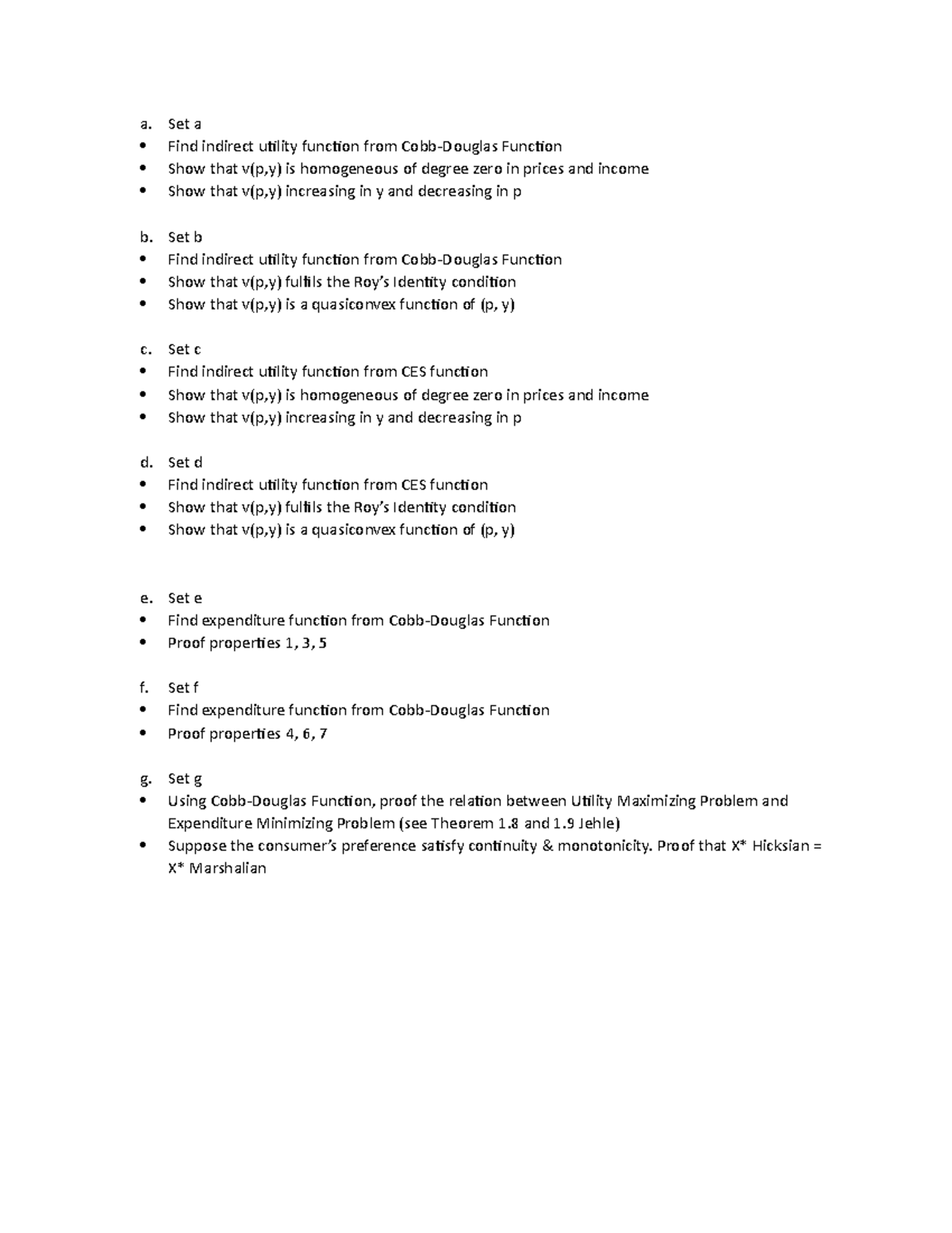 Sample Practice Exam 1 October 19 Questions Set Find Indirect Utility Function From Cobb Douglas Function Show That Is Homogeneous Of Degree Zero In Prices Studocu