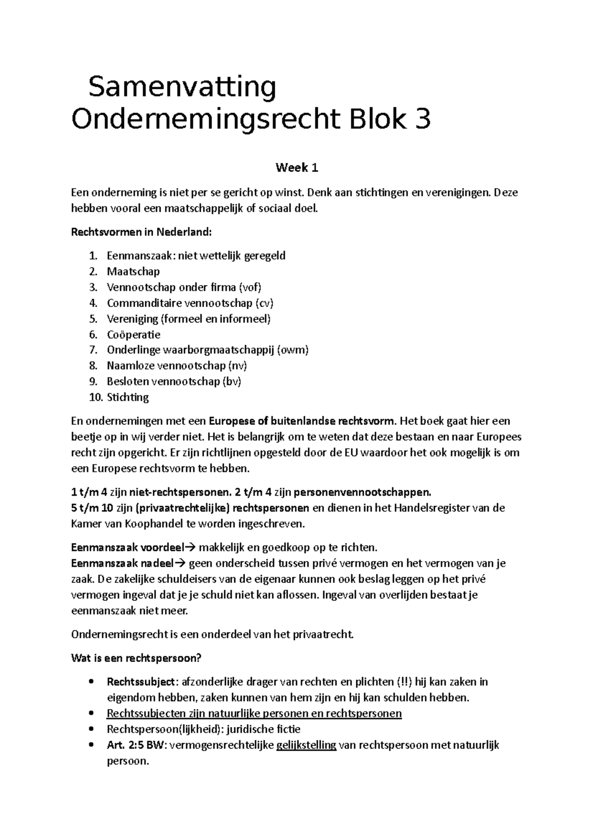 Samenvatting Ondernemingsrecht 1 - Samenvatting Ondernemingsrecht Blok ...