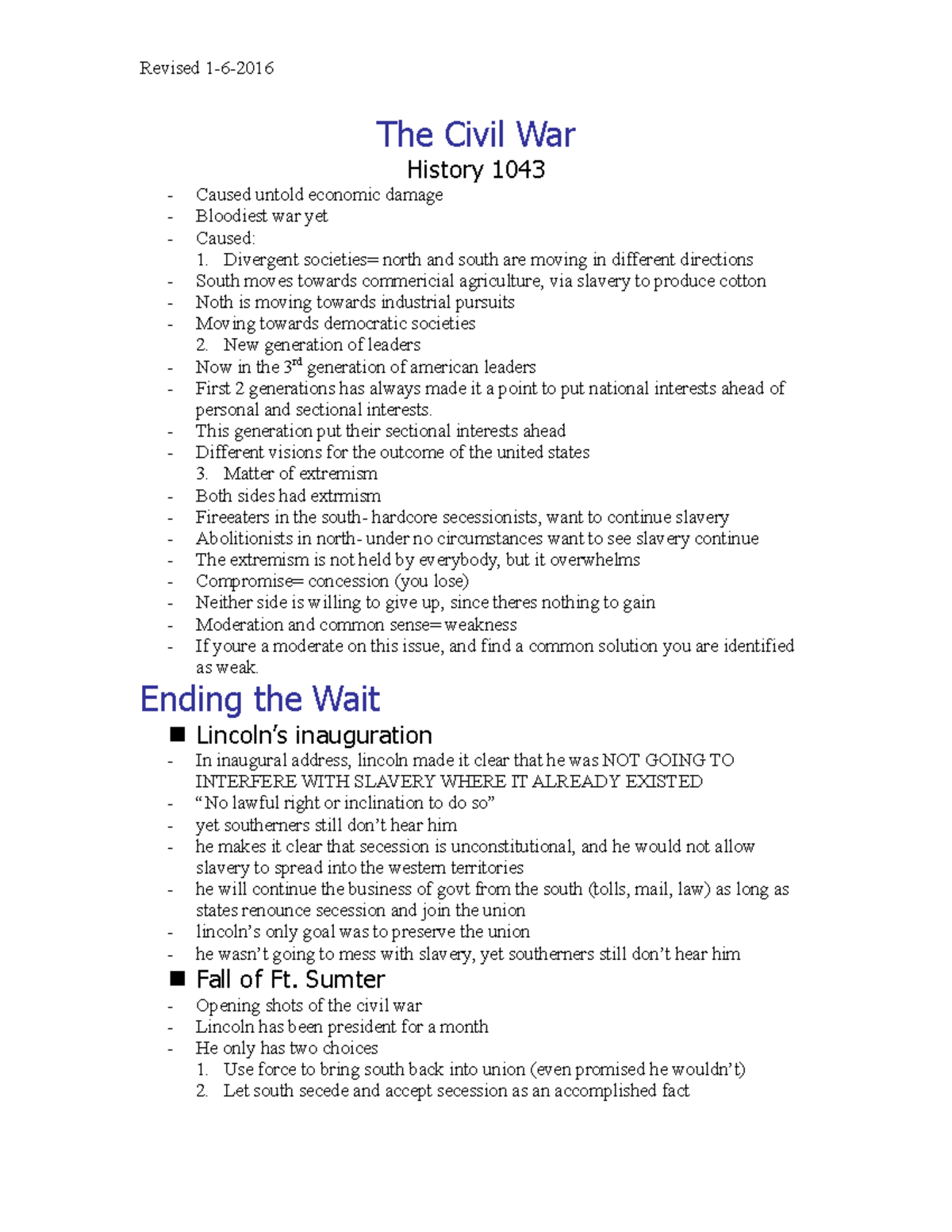 The Civil War - professor hansen - Revised 1-6-2016 The Civil War ...