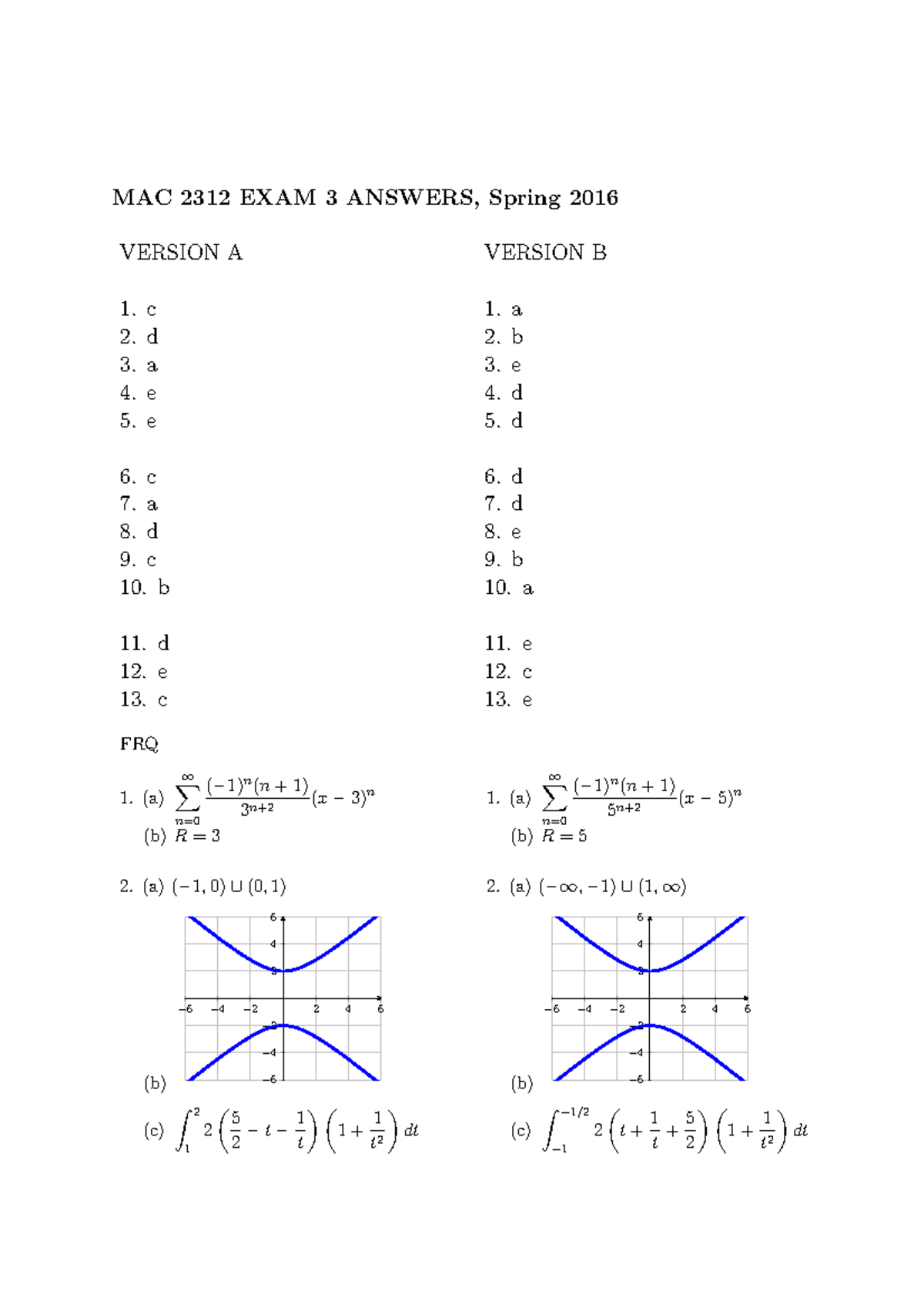 Exam3 Spring 16 answer - exam sample - MAC 2312 EXAM 3 ANSWERS, Spring ...