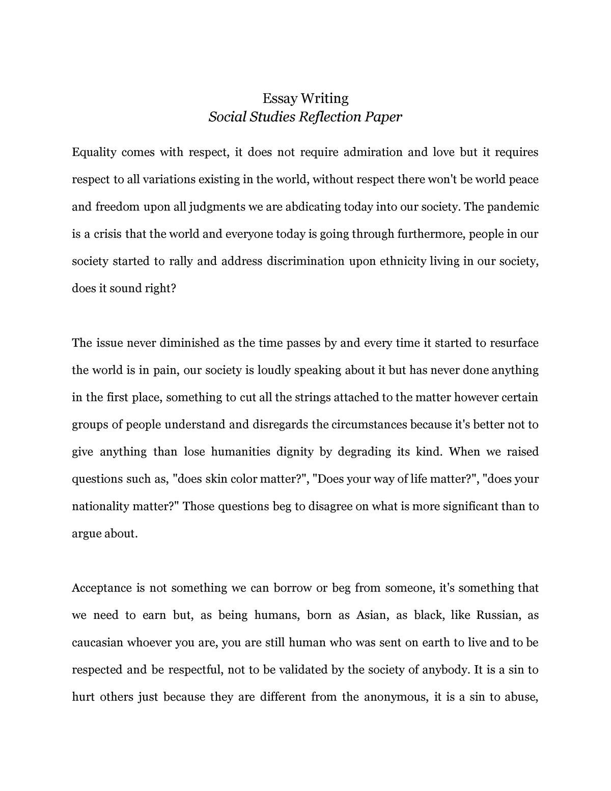write an essay about social studies