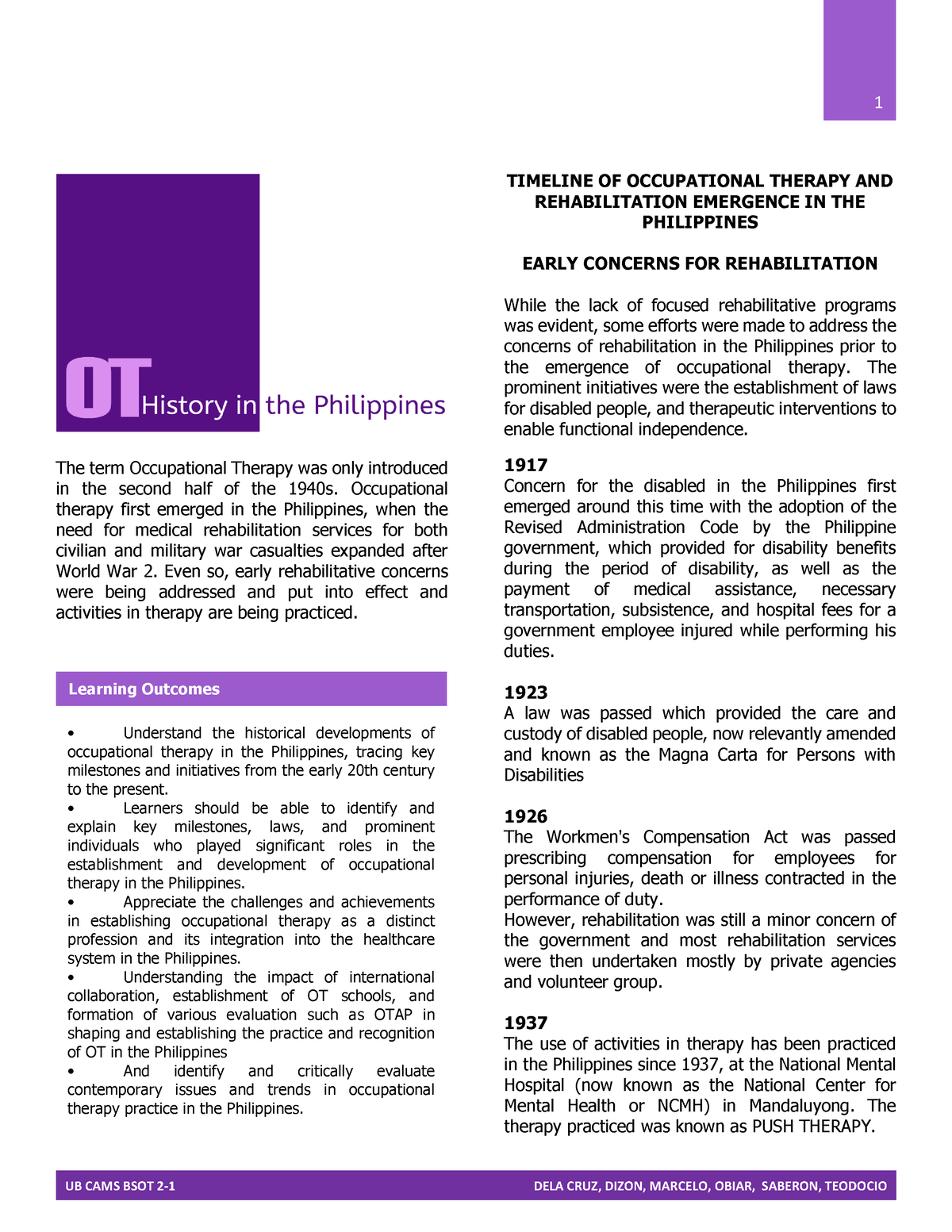 Occupational Therapy History in The Philippines - The term Occupational ...