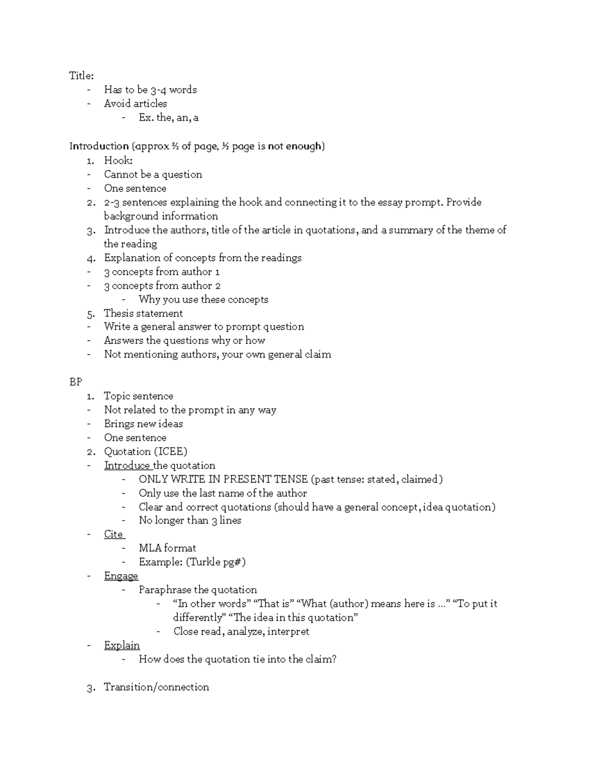 Essay Structure - Title: - Has to be 3-4 words - Avoid articles - Ex ...