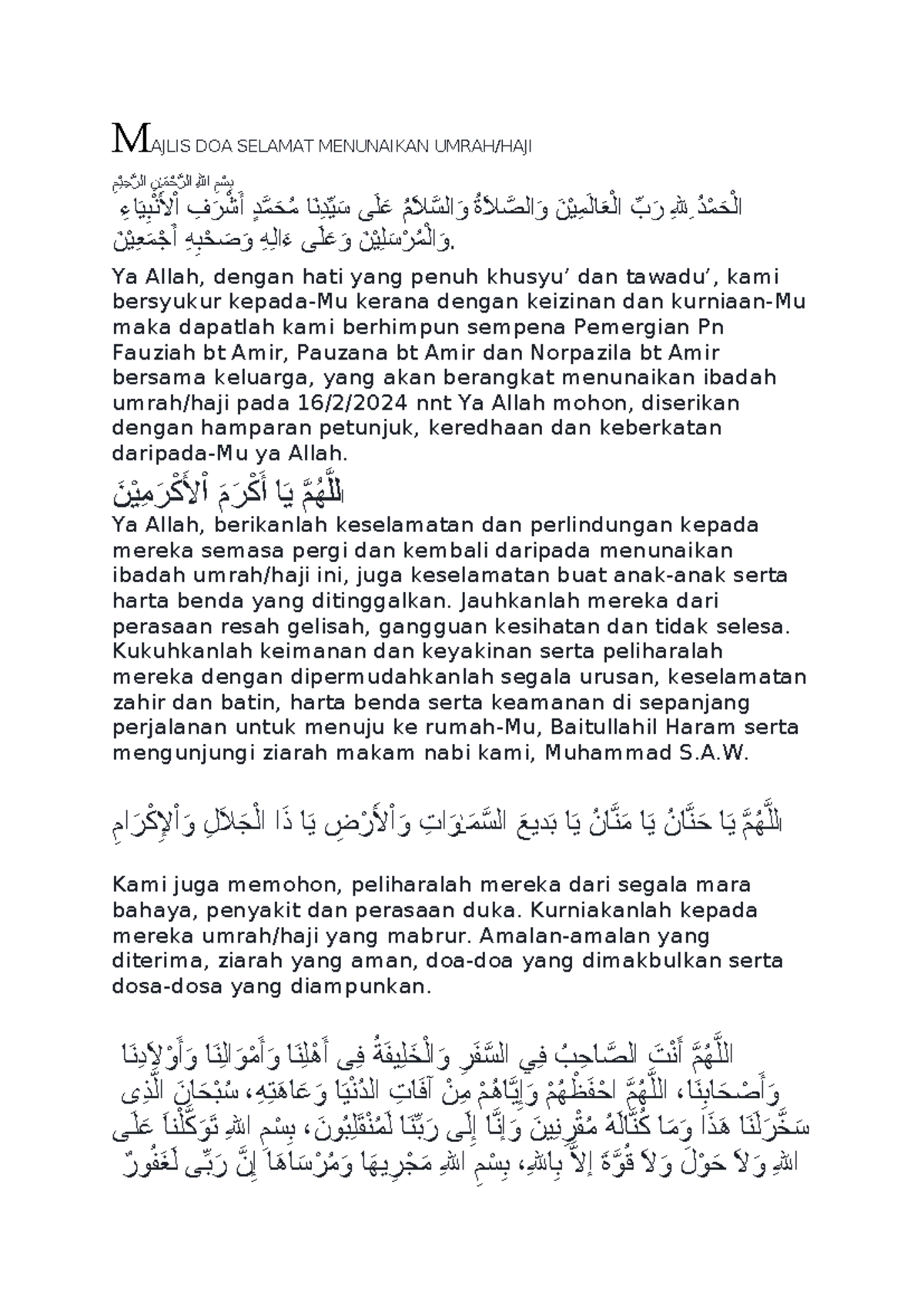 DOA Untuk Orang Pergi Umrah - MAJLIS DOA SELAMAT MENUNAIKAN UMRAH/HAJI ...