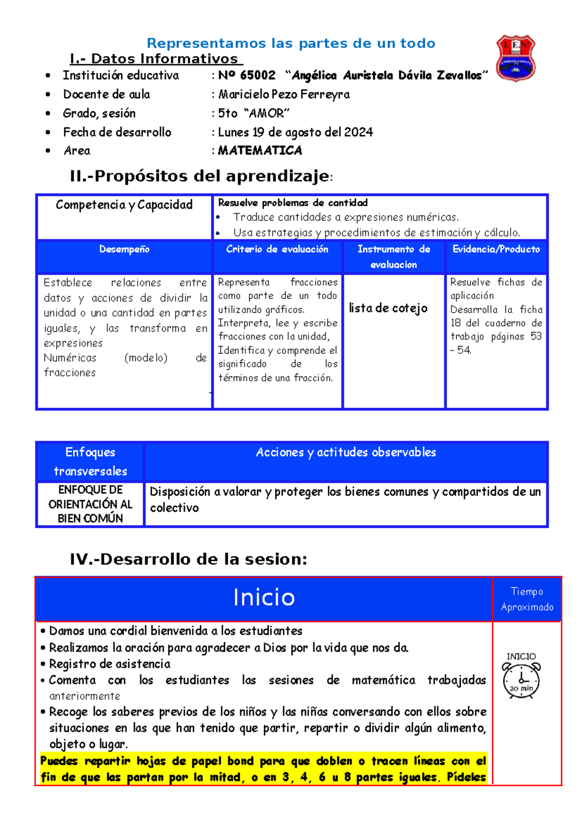 MATE Representamos LAS Partes DE UN TODO - Representamos las partes de ...