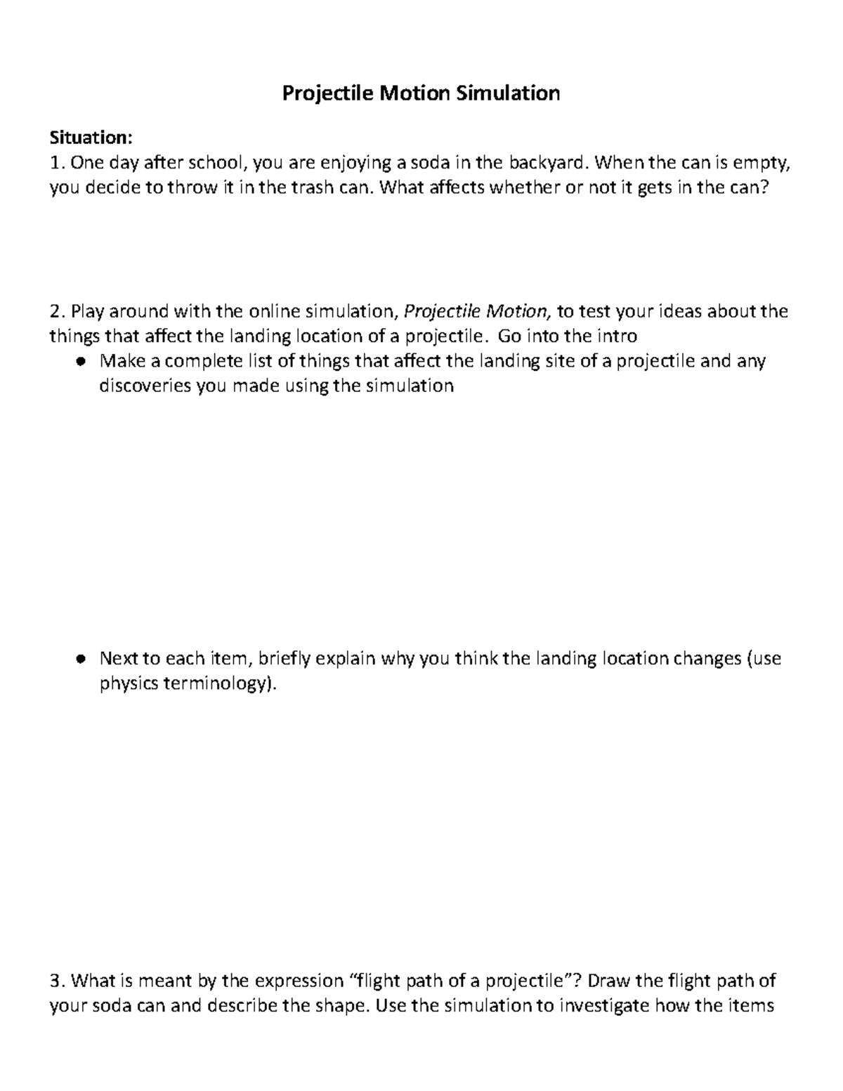Projectile Motion Lab PHET activity - Projectile Motion Simulation ...