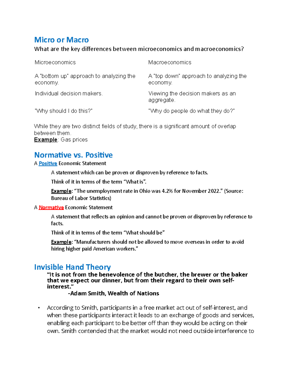 Econ 2200 January 23 notes 1 - Micro or Macro What are the key ...
