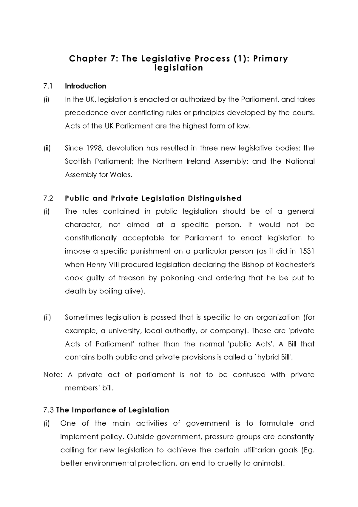 Chapter 7- Primary Legislation - Chapter 7: The Legislative Process (1 ...