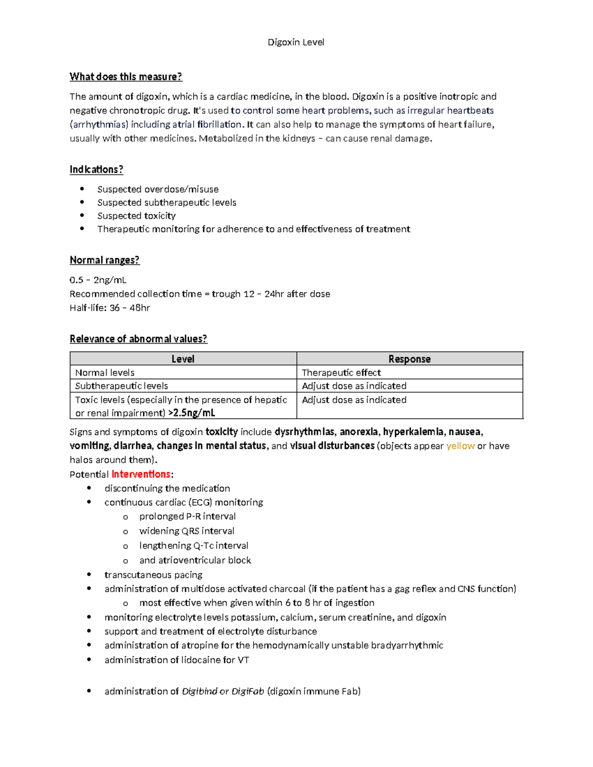 Digoxin Level - Bootcamp Prep Assignment - ED - Digoxin Level What does ...