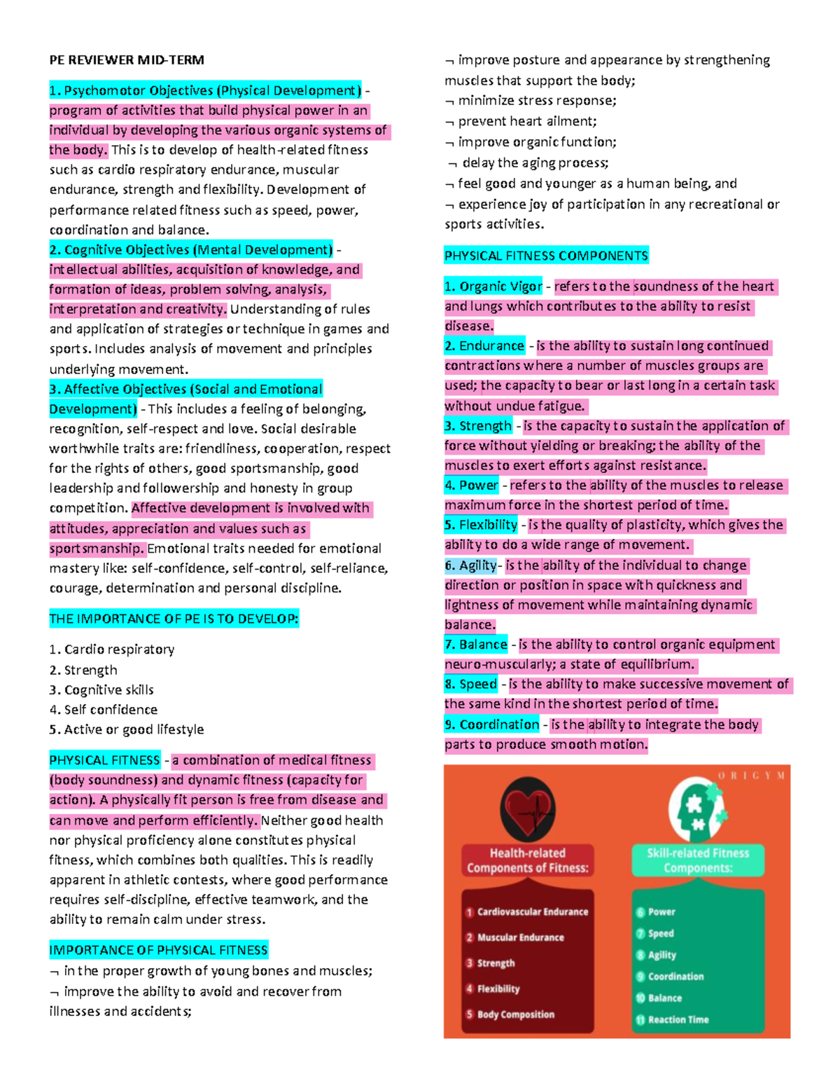 PE- Midterm- Reviewer - PE REVIEWER MID-TERM Psychomotor Objectives ...