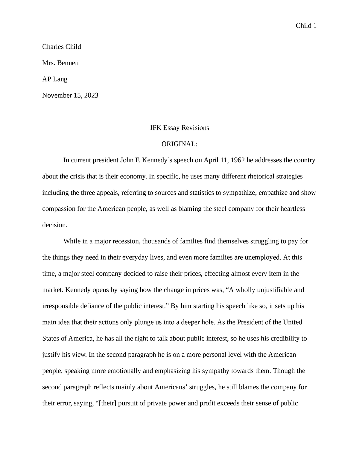 jfk ap lang essay