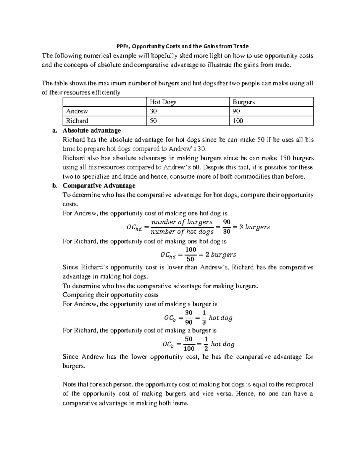 Opportunity Costs and Comparative Advantage - PPFs, Opportunity Costs ...