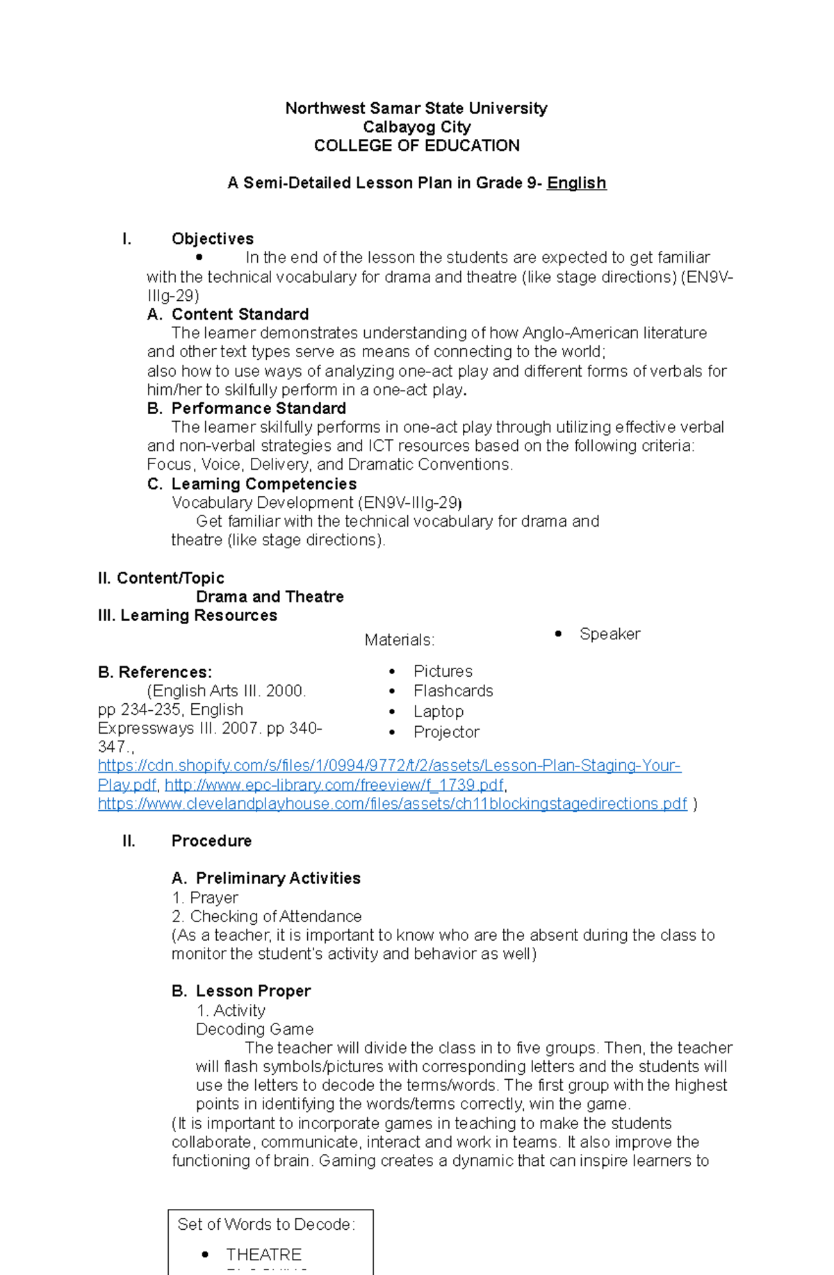 Semi-detailed - Semi detailed lesson plan - Northwest Samar State ...