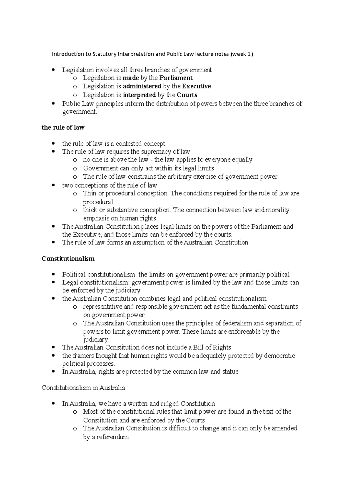 Introduction to Statutory Interpretation and Public Law lecture notes ...