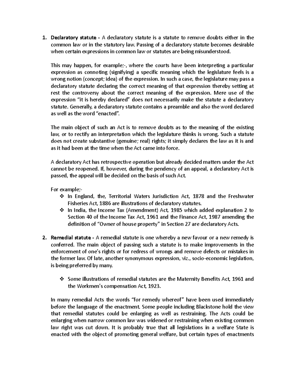 BAL401 lecture2 Short notes Declaratory statute A declaratory