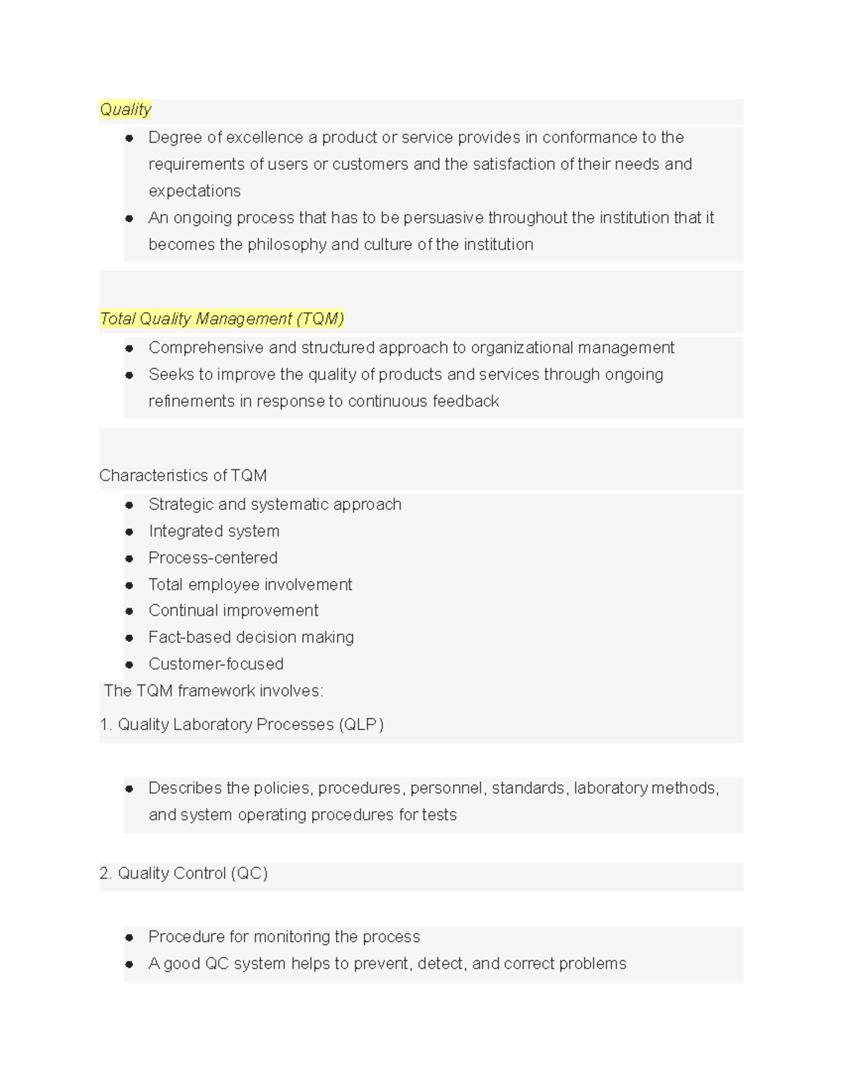 LAB Management M11 Quality Degree of excellence a product or service