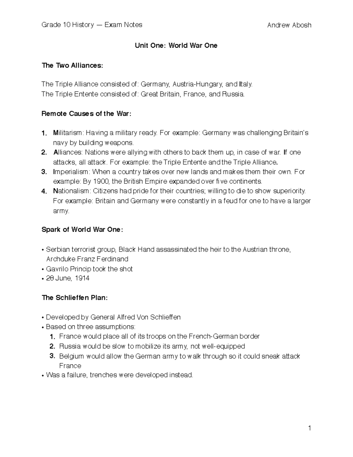 History - ooooo - Unit One: World War One The Two Alliances: The Triple ...