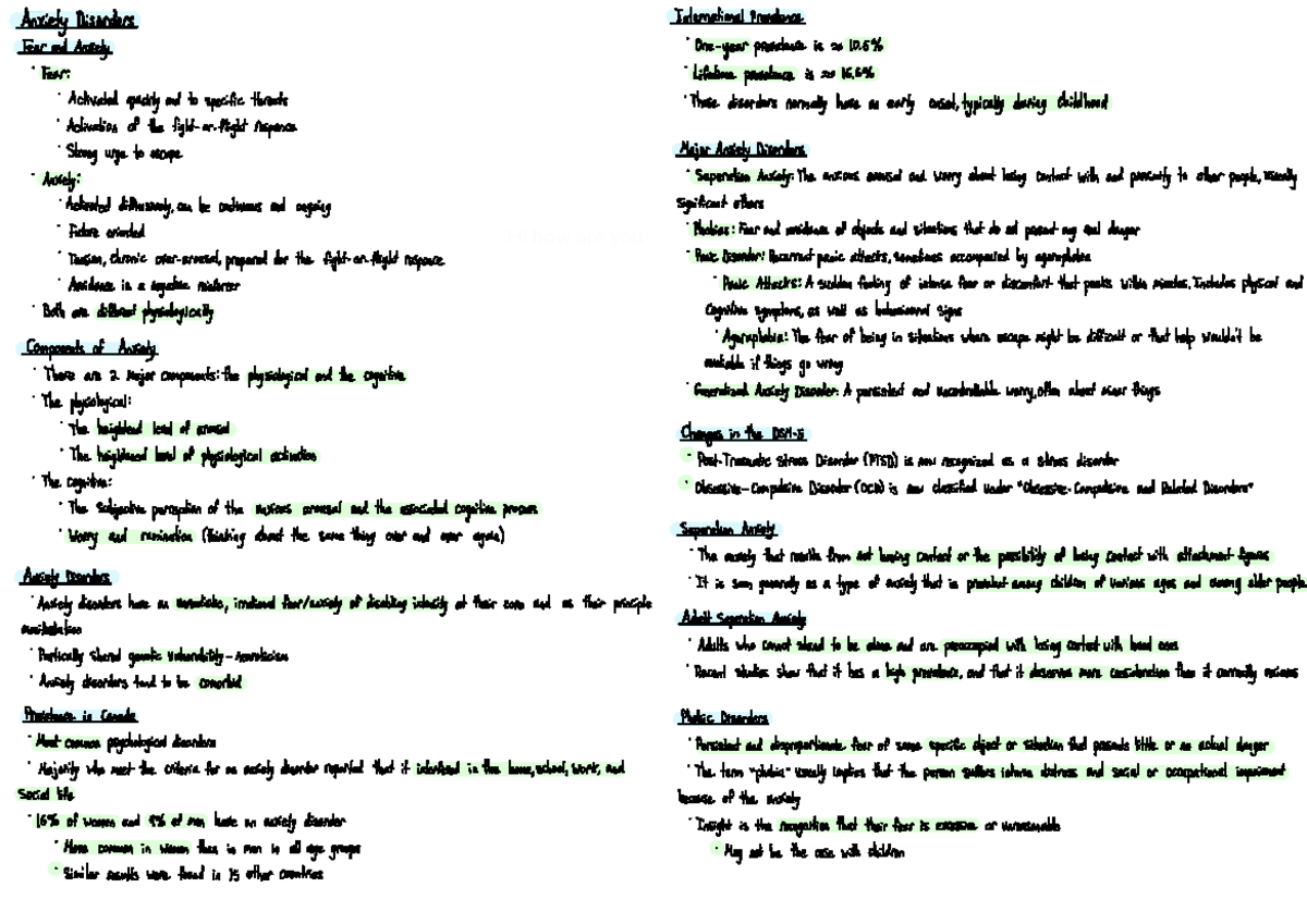 PSYC 340 - Lecture #5 Summary - Hi how are you Anxiety Disorders ...