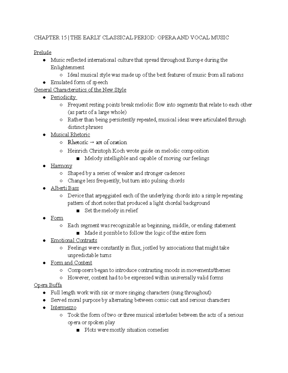 Chapter 15 THE Early Classical Period Opera AND Vocal Music CHAPTER