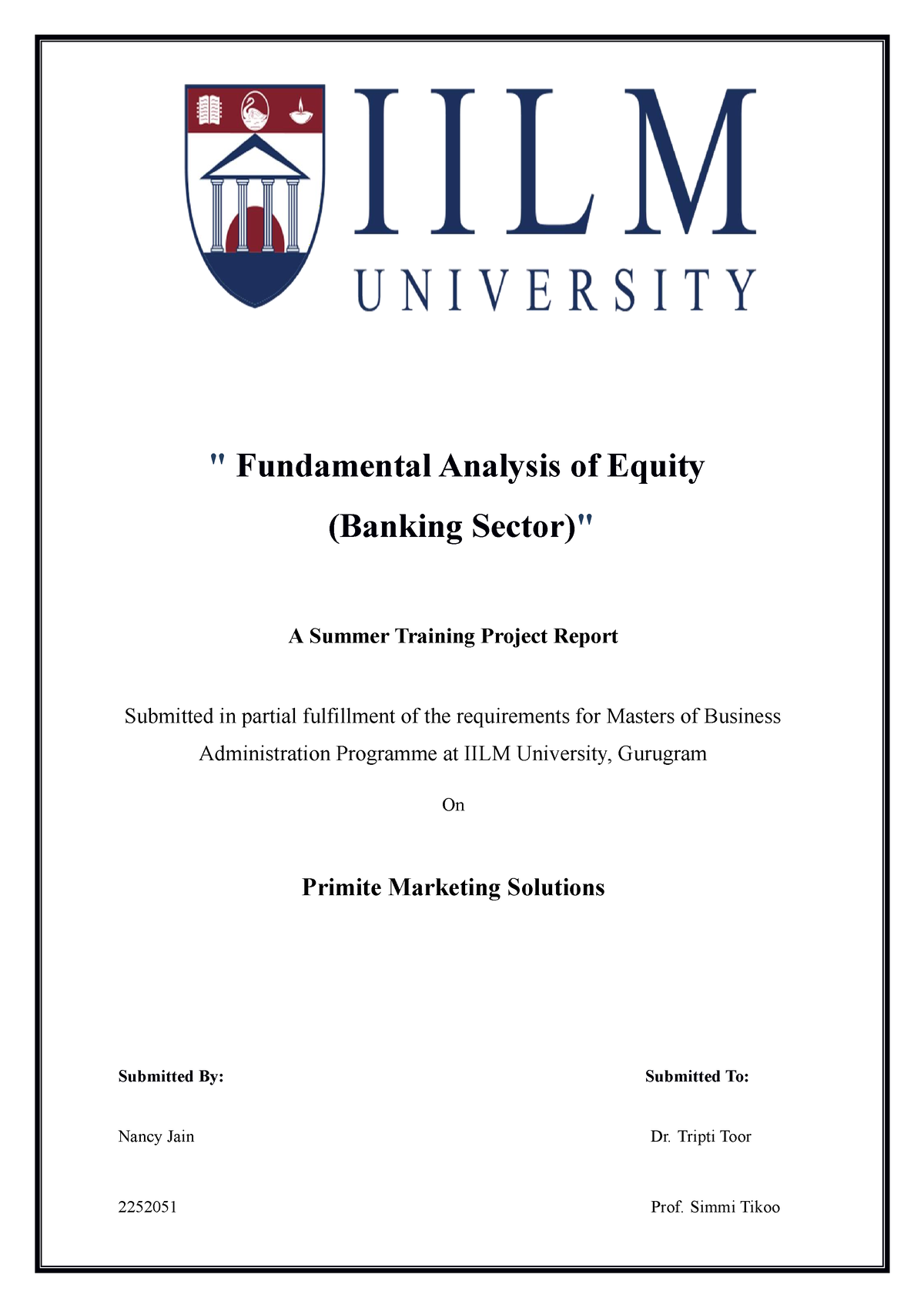 MBA SIP Report on fundamental analysis - 