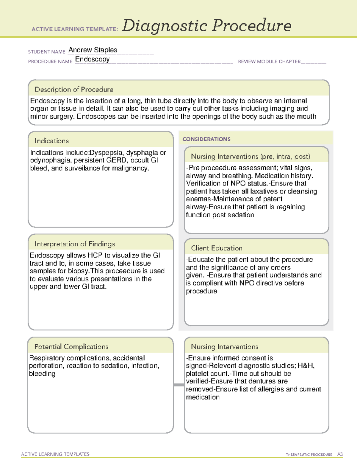 Endoscopy ACTIVE LEARNING TEMPLATES THERAPEUTIC PROCEDURE A