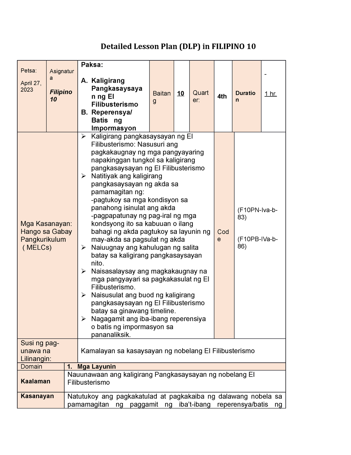 Filipino Lesson Plan Detailed Lesson Plan Dlp Format Dlp Blg Hot Sex My Xxx Hot Girl 3319