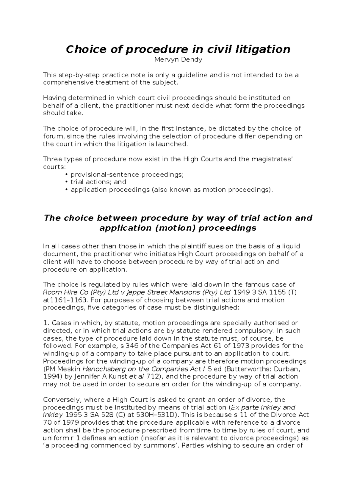 CIP3701-choice of procedure in civil litigation - Choice of procedure ...