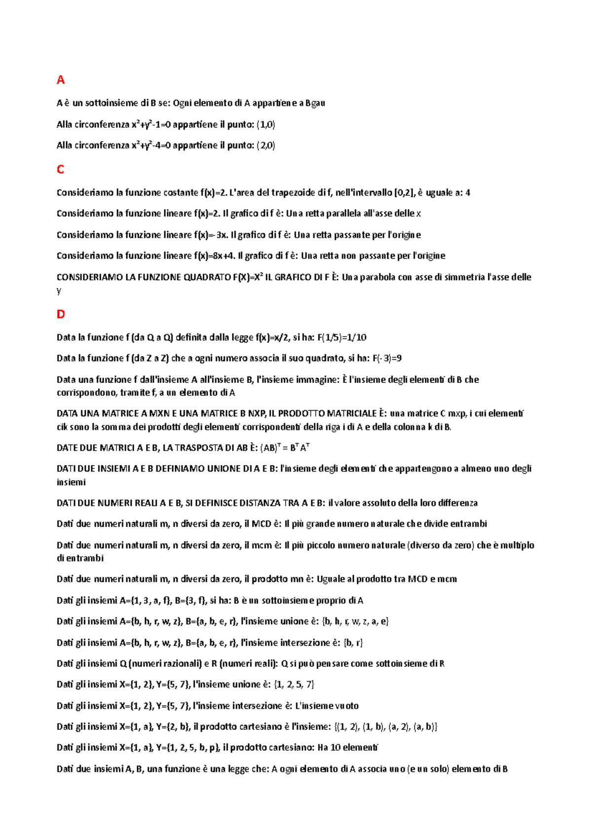 Analisi Di Matematica 1 - A A è Un Sottoinsieme Di B Se: Ogni Elemento ...