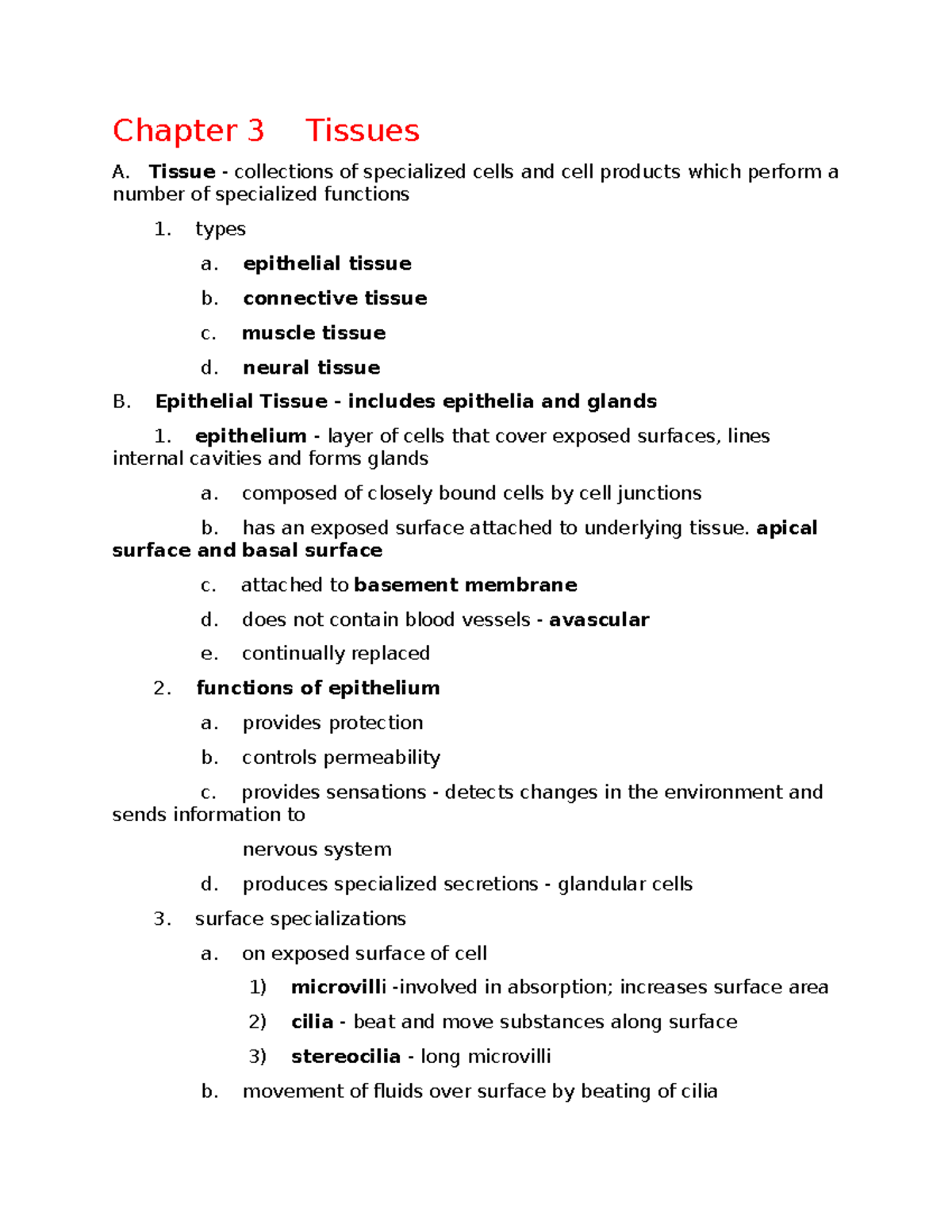 Tissue - Study Guide - Chapter 3 Tissues A. Tissue - Collections Of ...