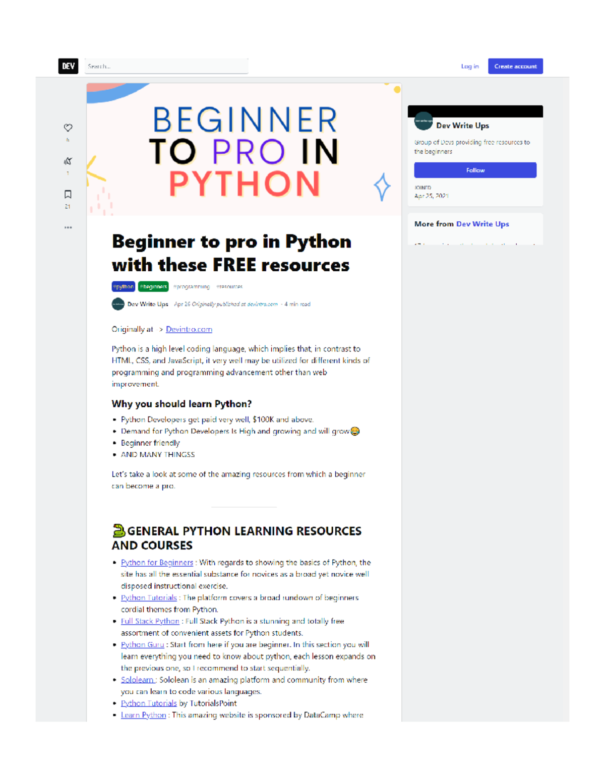 Beginner to Pro in Python with these FREE resources, dv.to - DEV ...