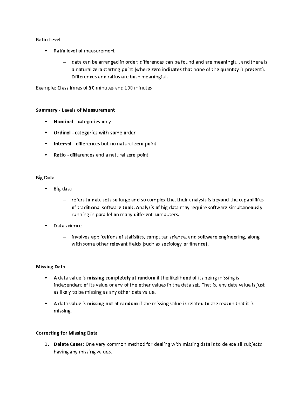 Lecture Notes 1 - Ratio Level - Ratio level of measurement - data can ...