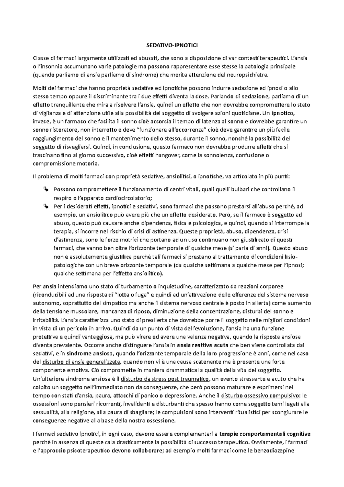 13. sedativoipnotici SEDATIVOIPNOTICI Classe di farmaci largamente