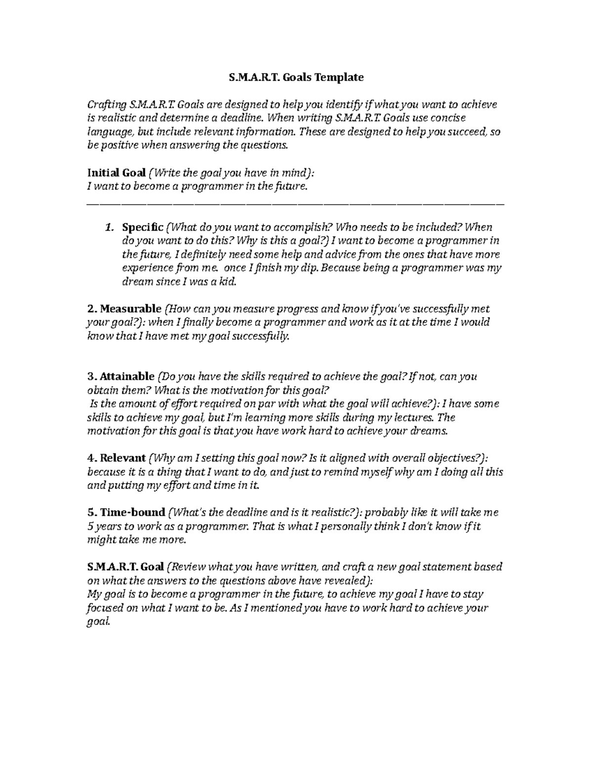 Smart Goals template (1) yousif - S.M.A.R. Goals Template Crafting S.M ...