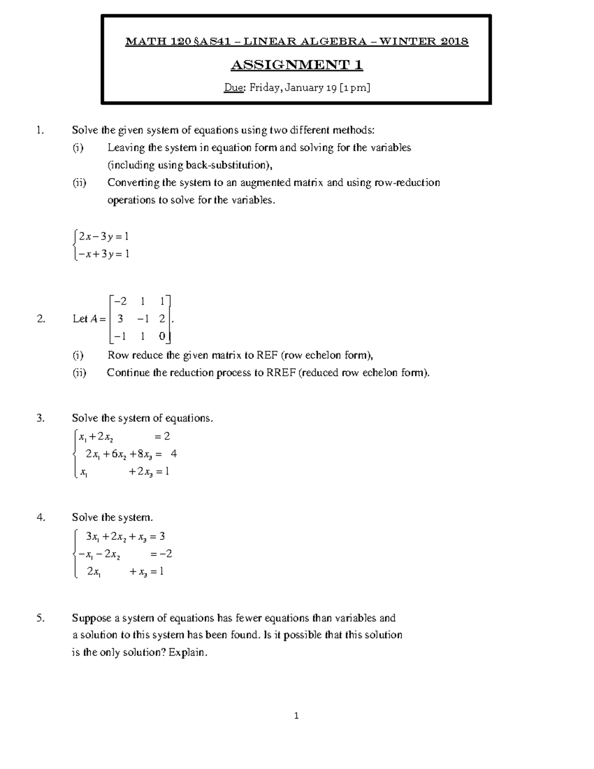 A1 Math 120 (Winter 2018 ) - Math 120 §AS41 – Linear Algebra – Winter ...