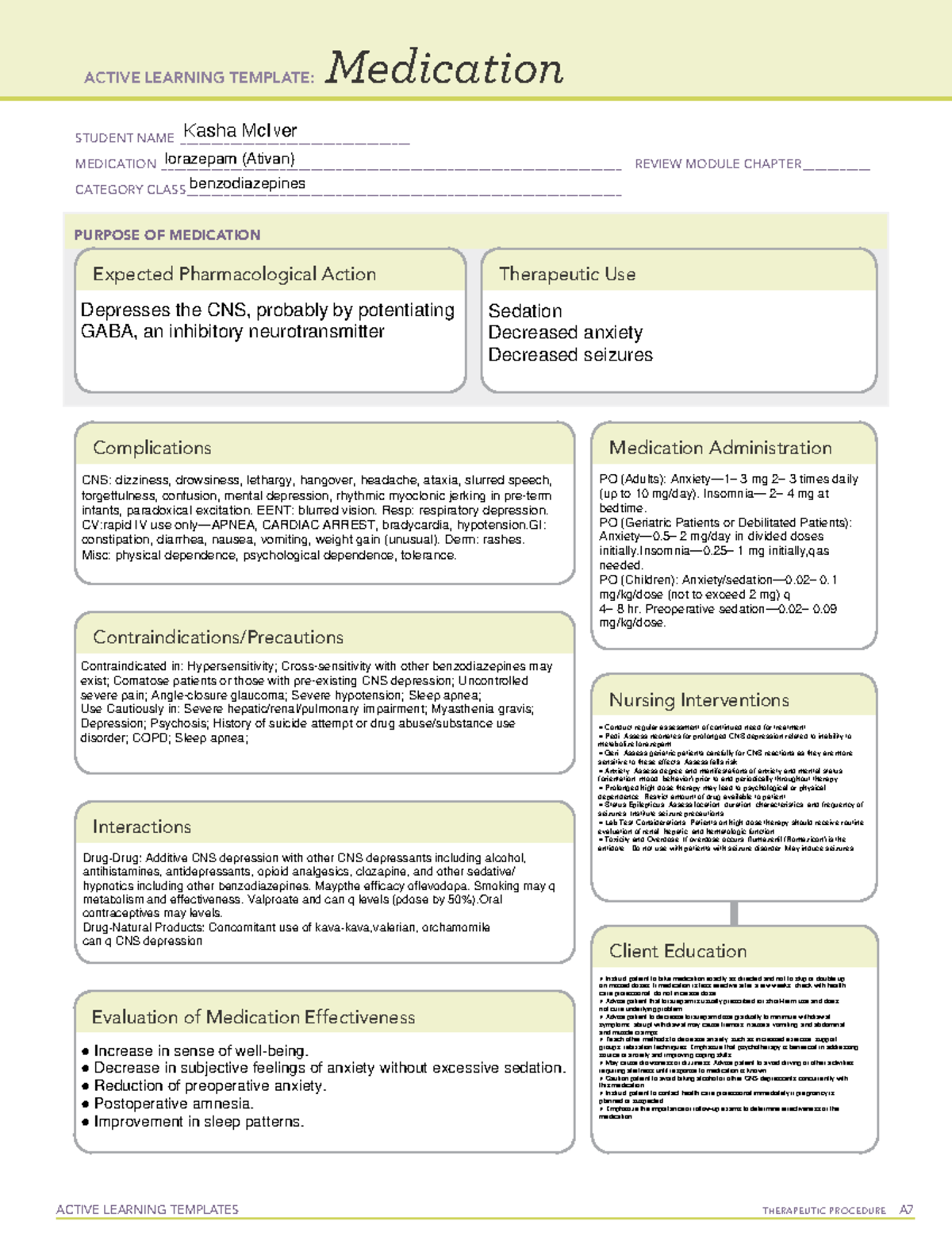 Ati Medication Template Lorazepam