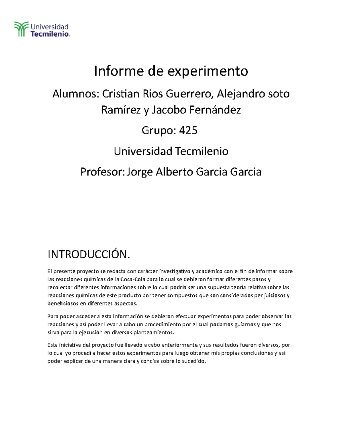 Ejemplo De Un Informe Cientifico De Un Experimento Ejemplo Sencillo ...