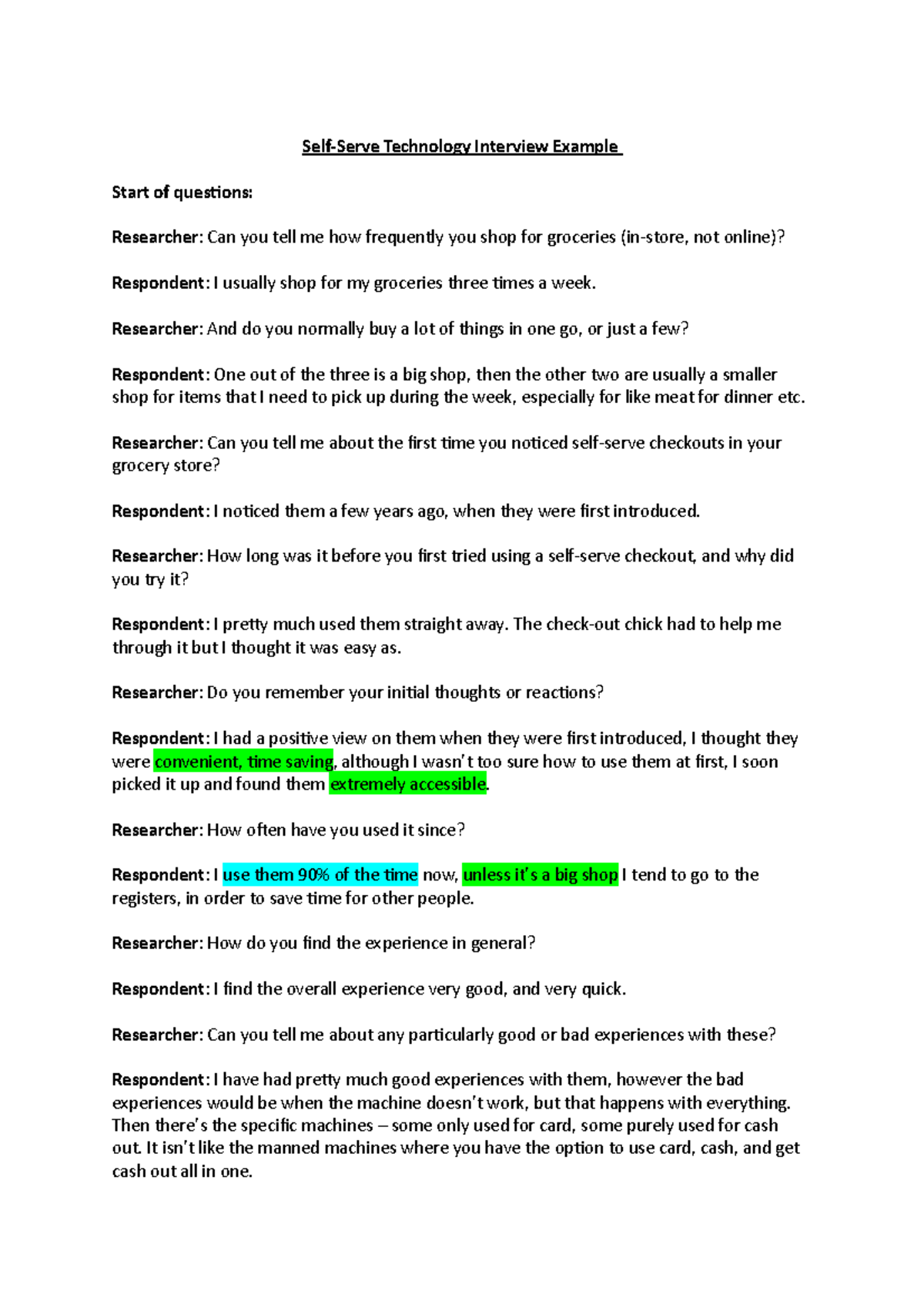 Sample Interview Transcript for Coding - Self-Serve Technology ...