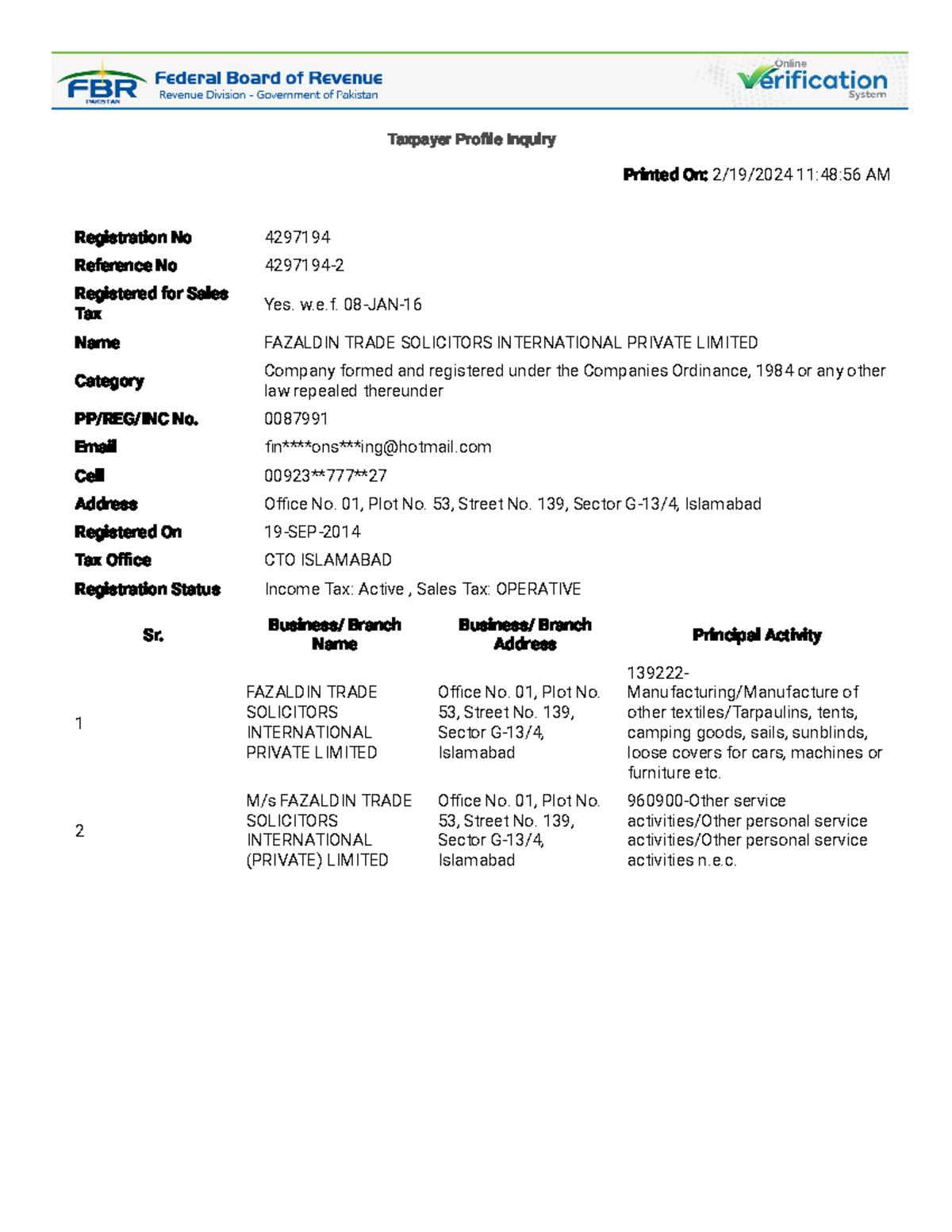 Print… - Tax format for calculatoon - Taxpayer Profile Inquiry Printed ...