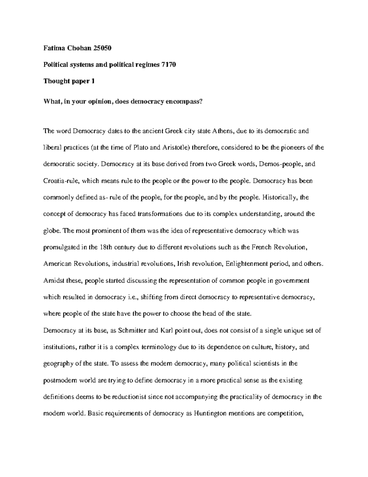 Thought Paper 1 - Fatima Chohan 25050 Political systems and political ...