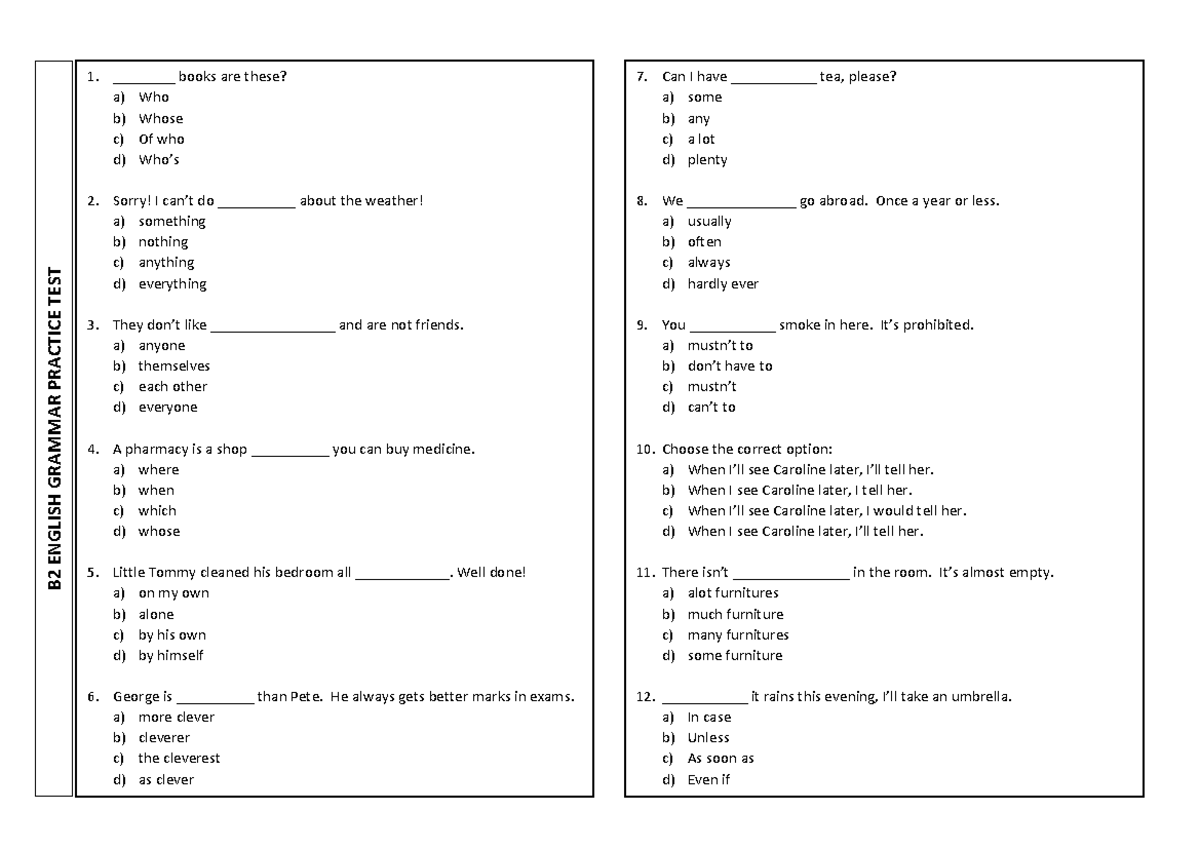 B2 English Grammar Practice Test 2022 2023 - ENGLISH LEVEL TEST 2022 ...