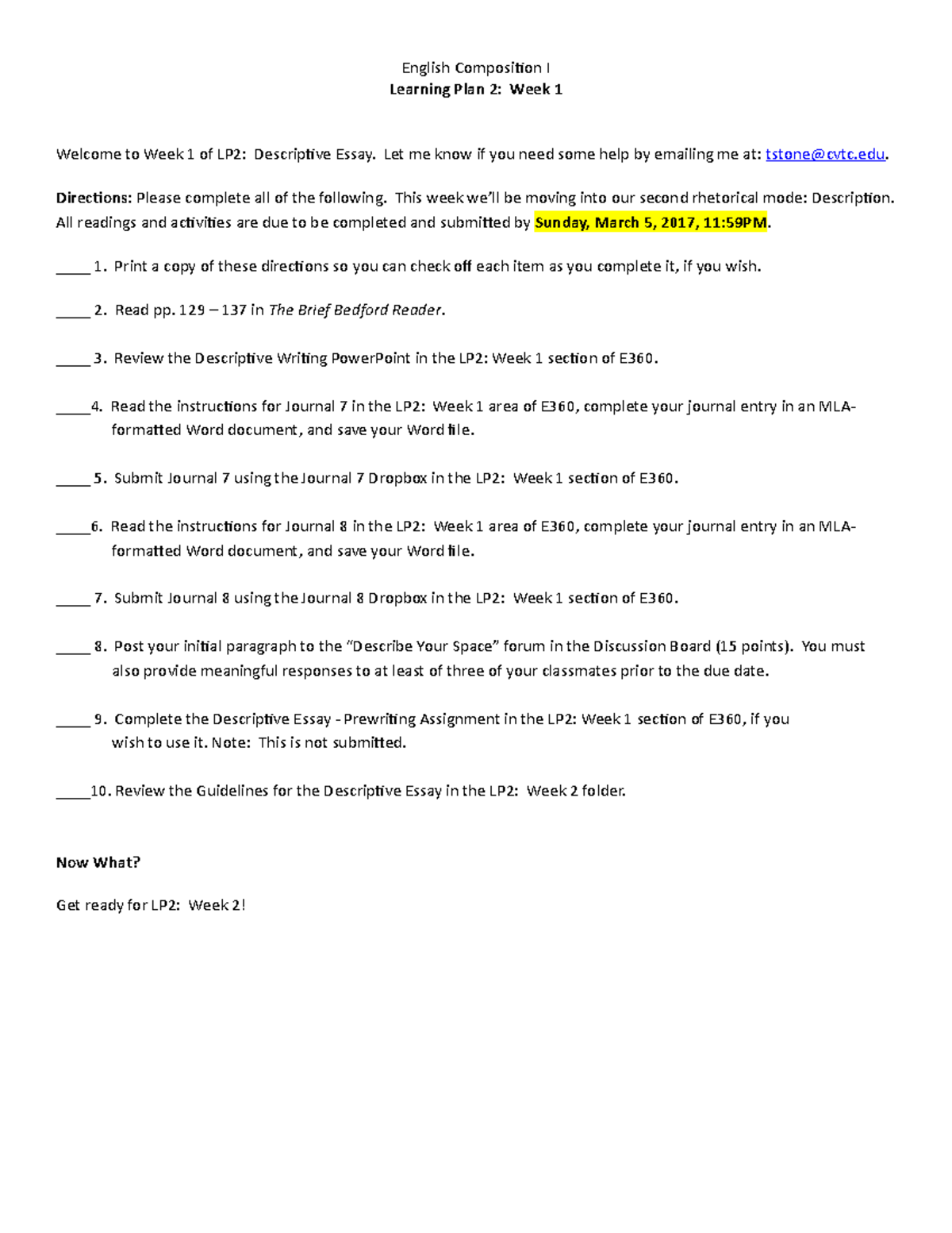 Lp2W1EC1 - eng comp journalcourse - Learning Plan 2: Week 1 English ...