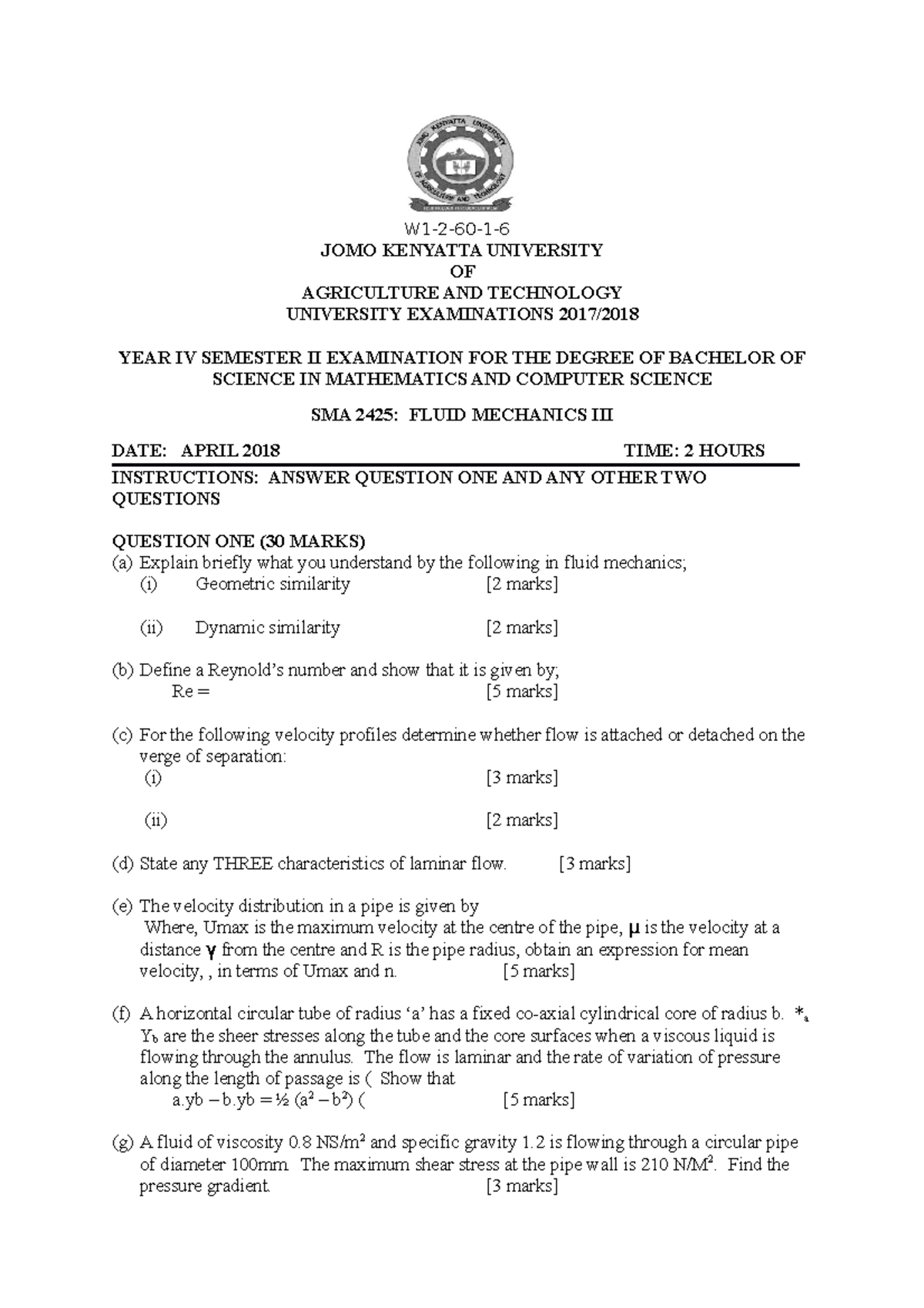 sma-2425-fluid-mechanics-iii-w1-2-60-1-jomo-kenyatta-university-of