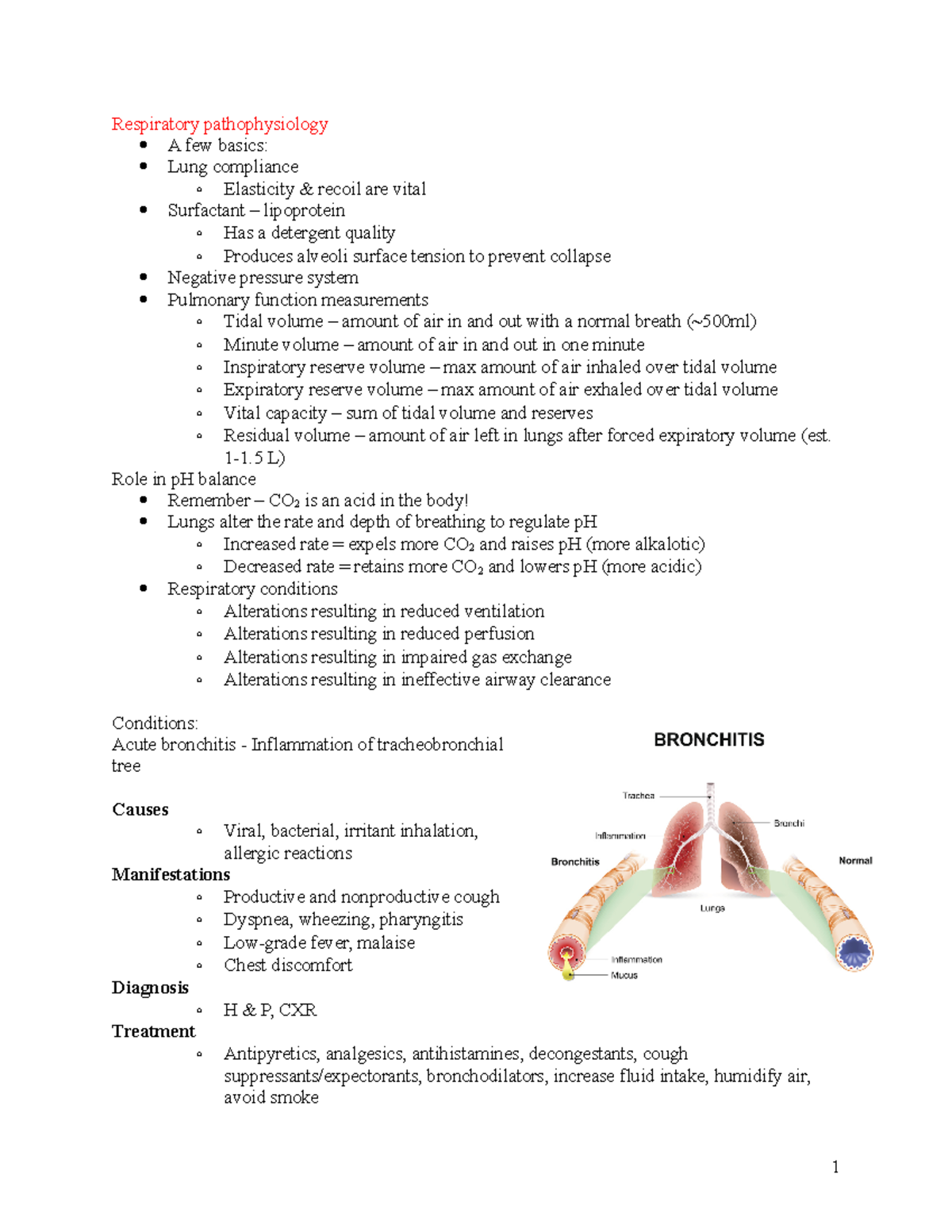 Patho final - Respiratory pathophysiology A few basics: Lung compliance ...