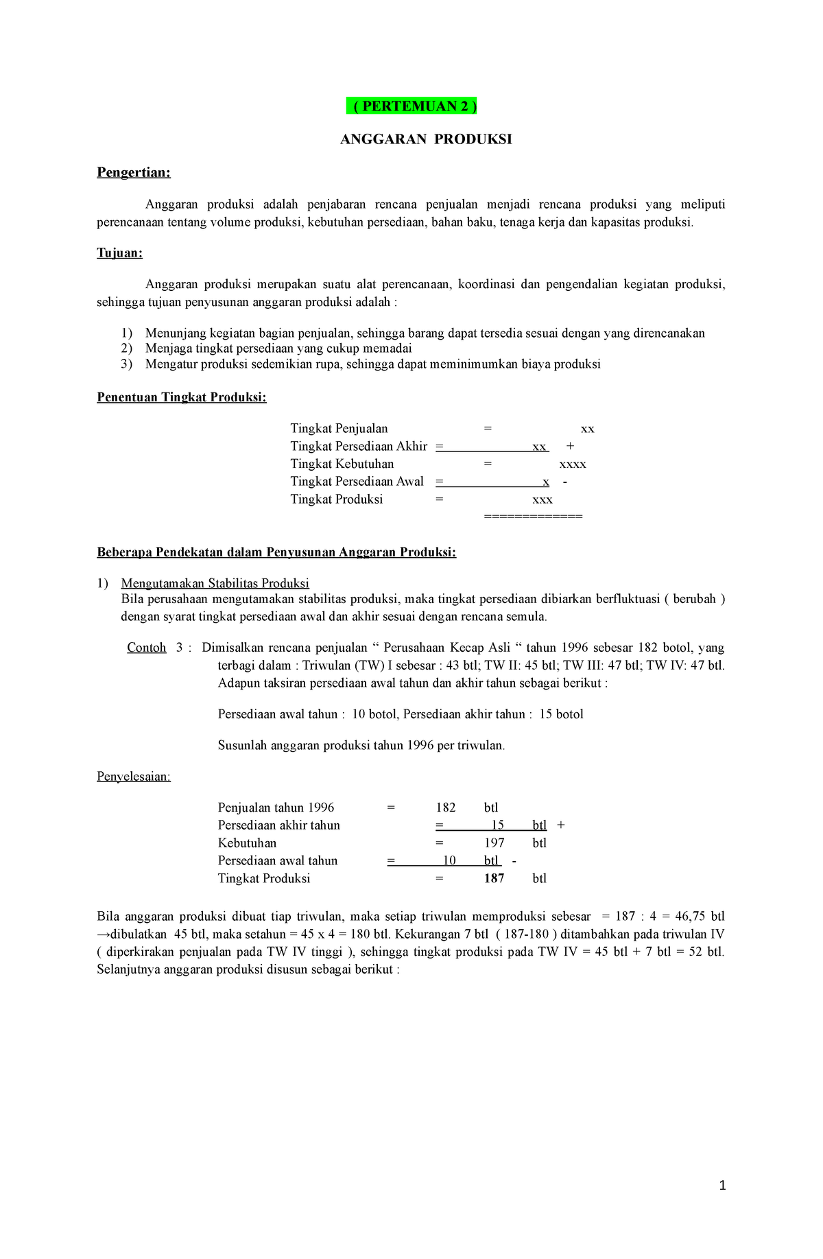 Penganggaran Bisnis - Anggaran Produksi - ( PERTEMUAN 2 ) ANGGARAN ...