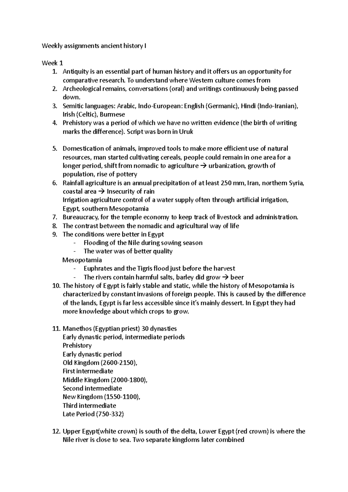 Weekly assignments ancient history I - Antiquity is an essential part ...