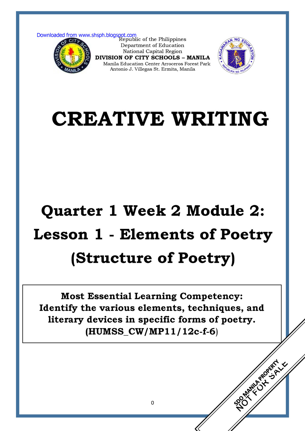 Creative Writing Module 2 - Republic Of The Philippines Department Of ...