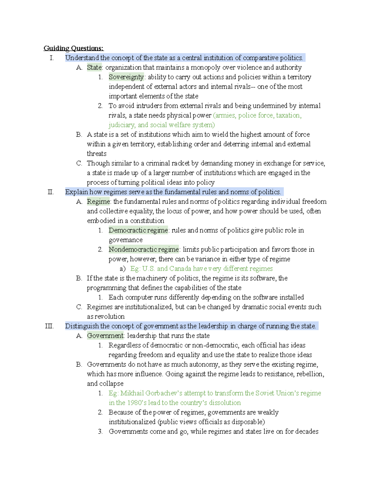 Chapter 2 - Guiding Questions: I. Understand the concept of the state ...