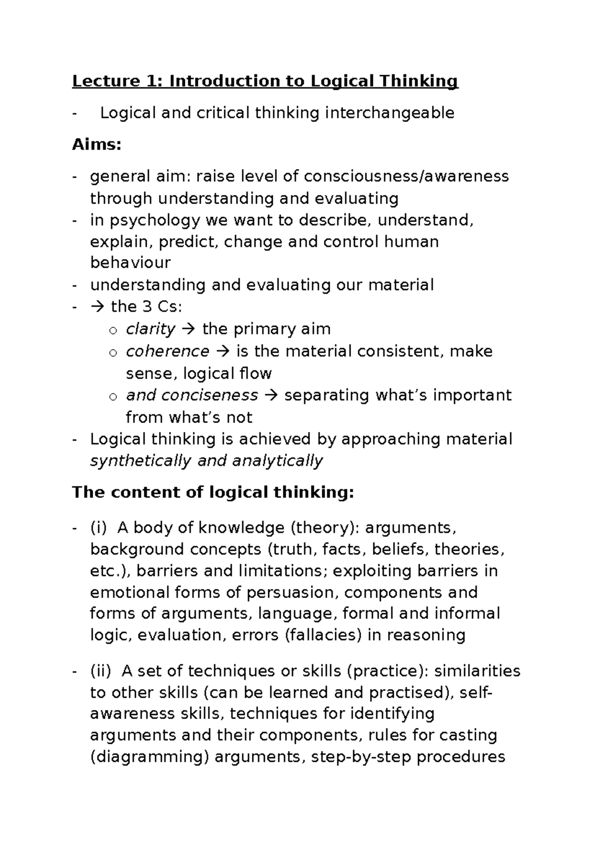 logic and critical thinking lecture notes pdf