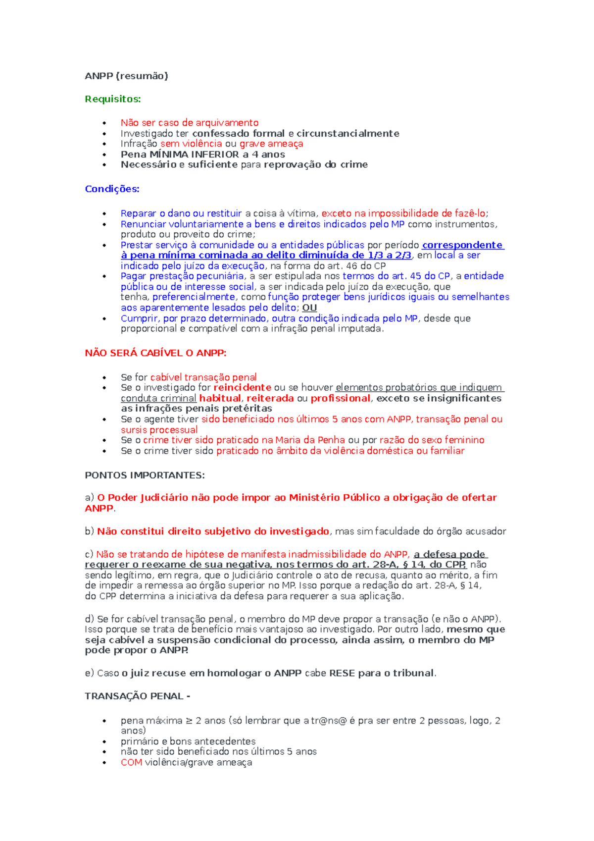 ANPP - redalção - ANPP (resumão) Requisitos: Não ser caso de ...