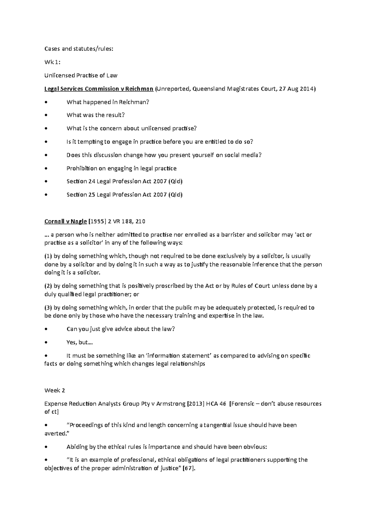 Cases And Statutes By Week 1 - 3 - Cases And Statutes/rules: Wk 1 ...